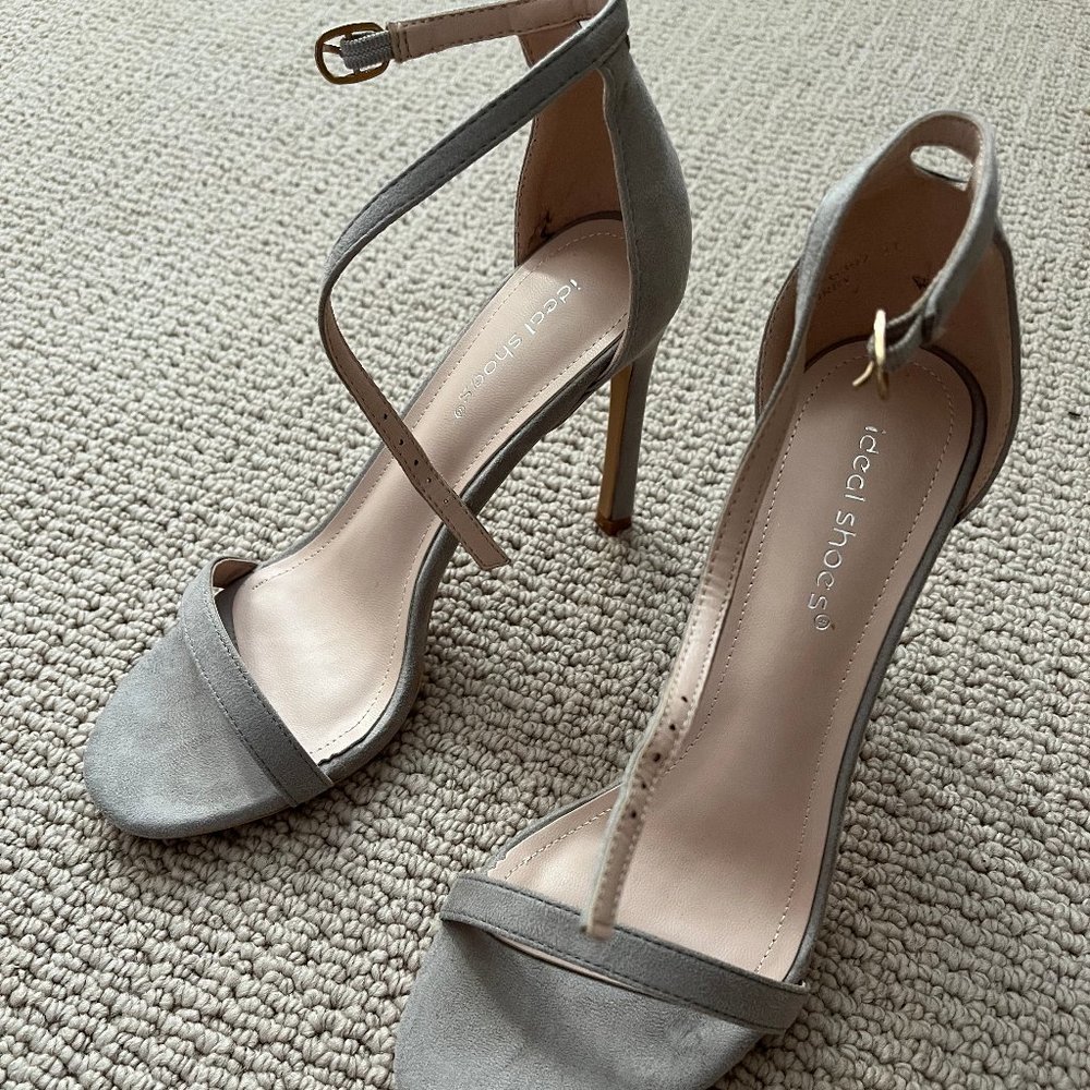 BRAND NEW Grey Nude Suede Stilettos  with Thin Straps - Wedding Shoes